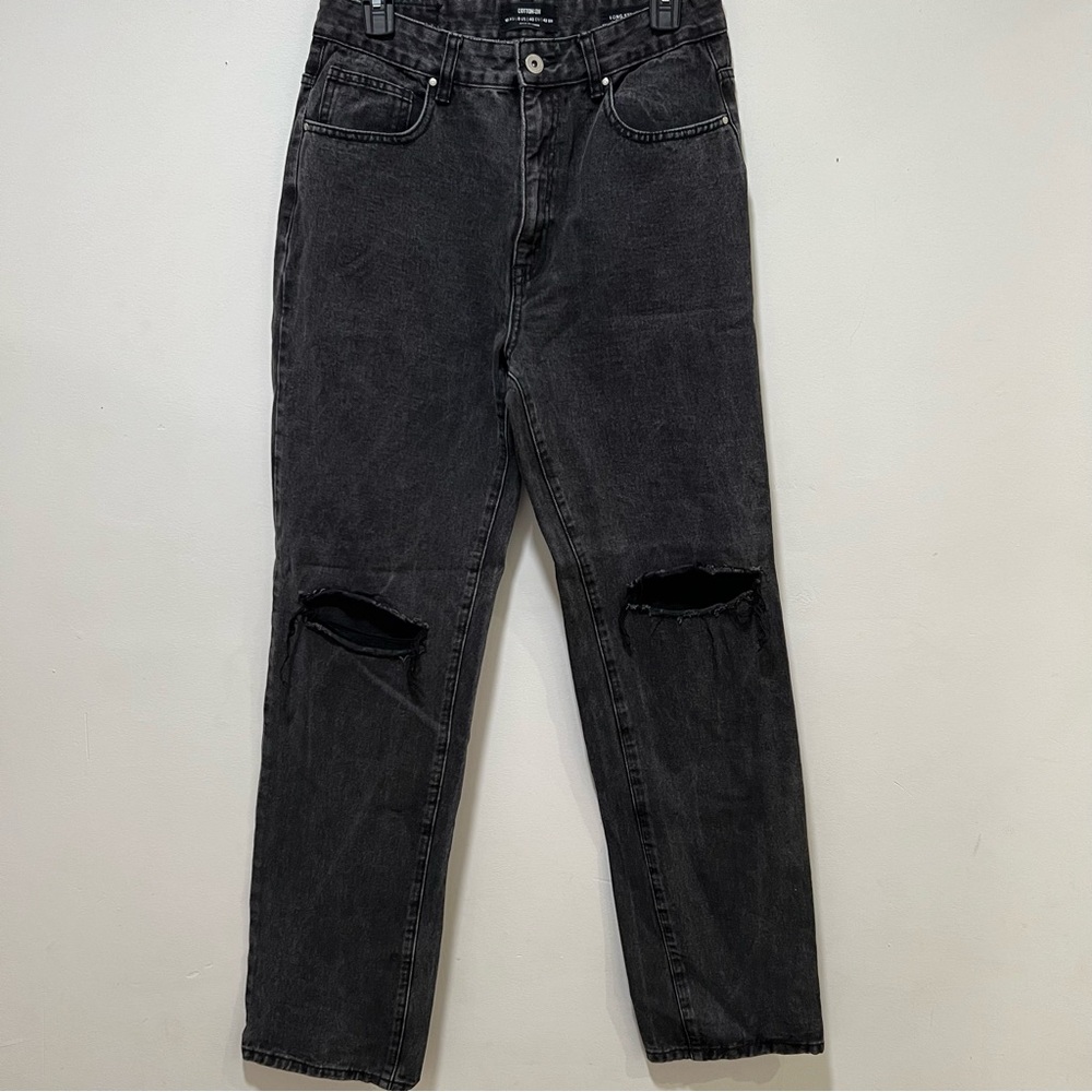 Cotton On Cotton On mom jeans with ripped knee in washed black Sz 8 - Picture 2 of 7
